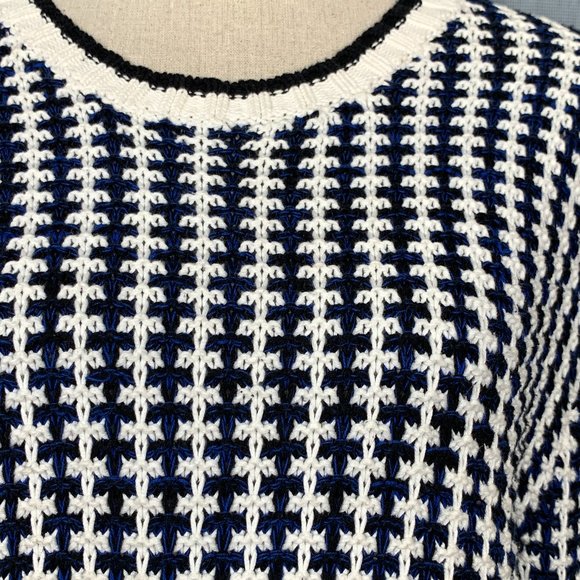 Black & White Check Sweater / Chunky Knit Jumper / Women's Size SMALL Sweater / - Picture 3 of 5